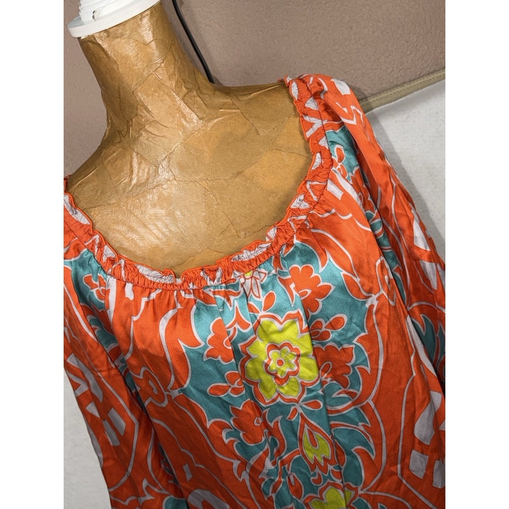 Hale Bob 100% Silk Floral Tropical On/Off Shoulder Cinch Waist Blouse Medium NWT - Picture 2 of 9